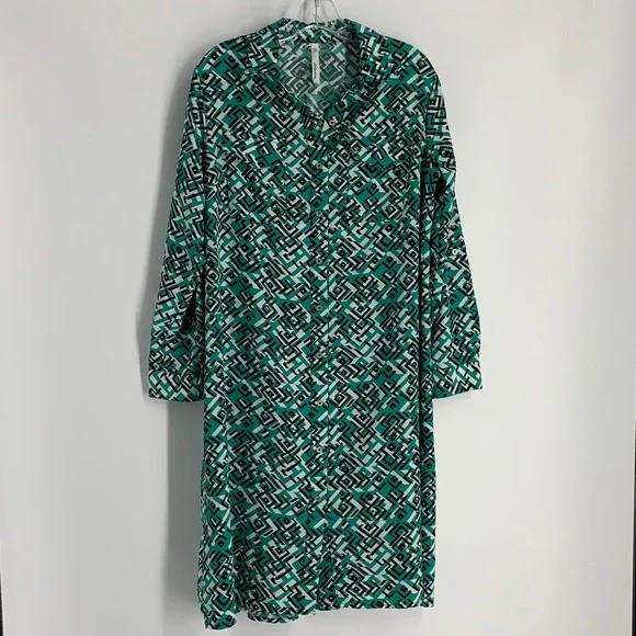 Sz L NY Collection Green and Black Geometric women’s Dress used 🌿 - Picture 1 of 9